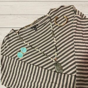 EUC Elileen Fisher Gray Knit Striped Tunic Top Dolman Sleeve Relaxed Casual Sz M